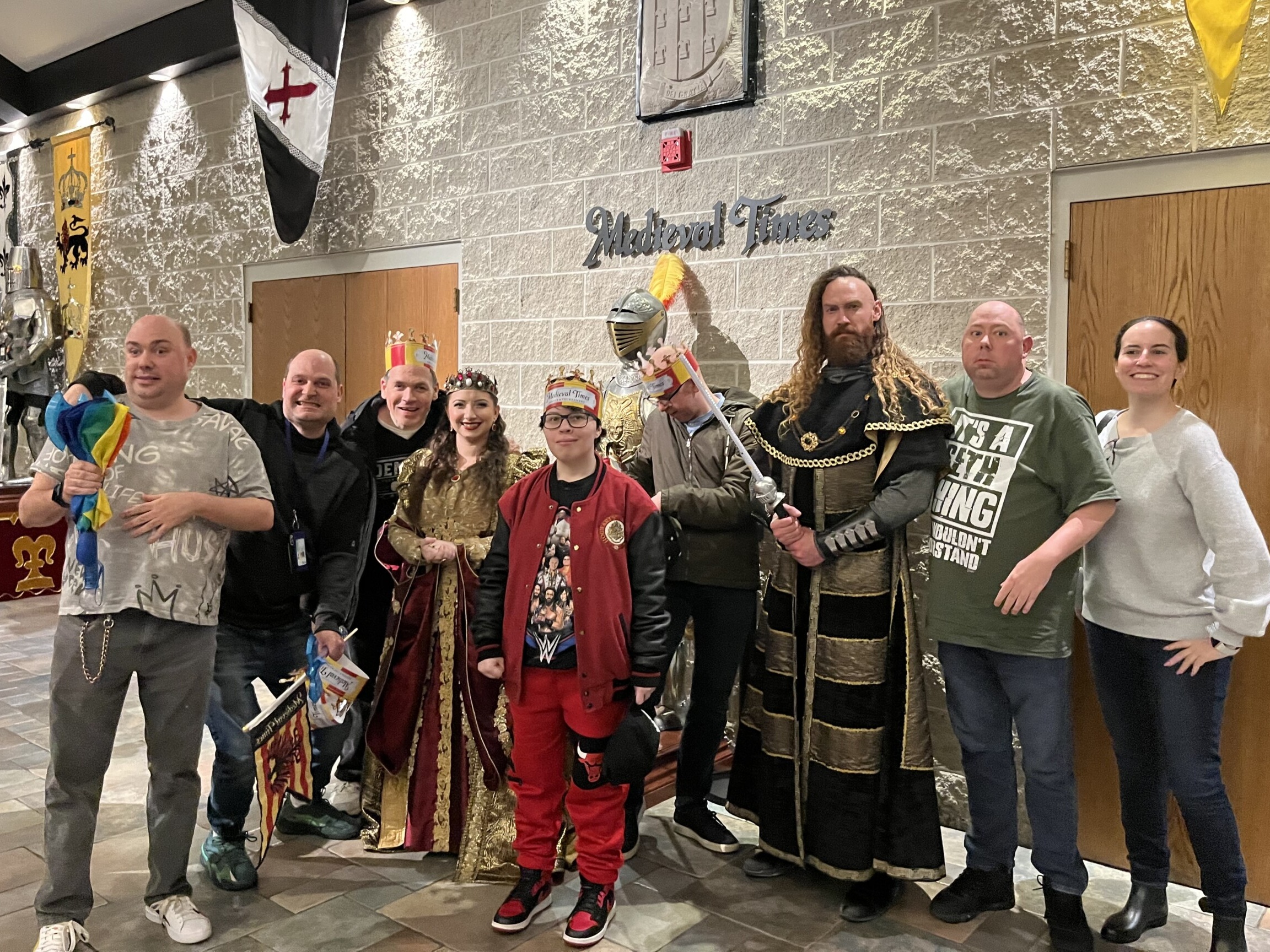 A group of CEL members posing during excursion visit to Medieval Times.