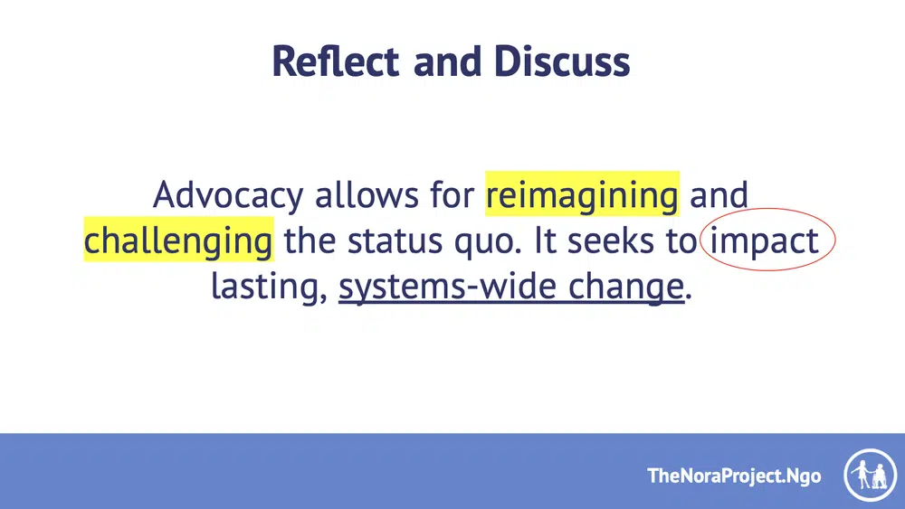 A slide from the presentation asking attendees to reflect and discuss