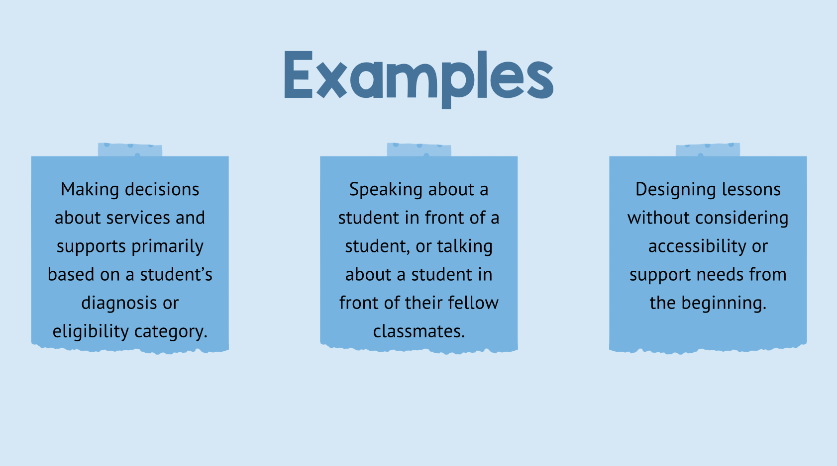 Screenshot from presentation has three examples written on sticky notes